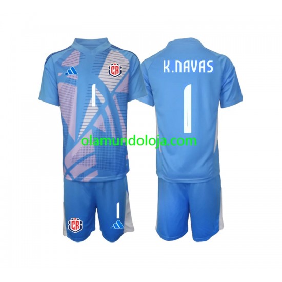Camisola Costa Rica Keylor Navas 1 Guarda-redes Criança Equipamento Primeiro 2024 Manga Curta